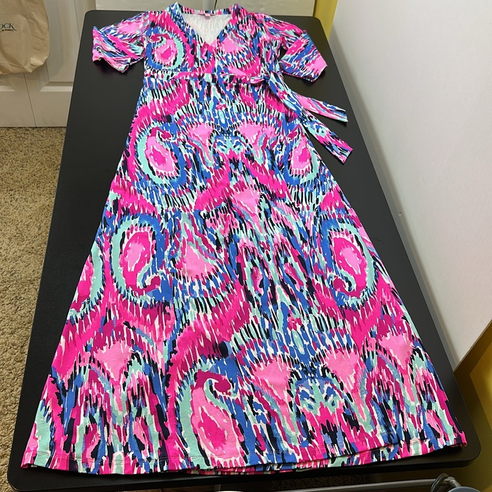 Lilly Pulitzer Marvista Wrap Maxi Dress S Free Spirit Stretch Resortwear Beachy - Picture 4 of 14